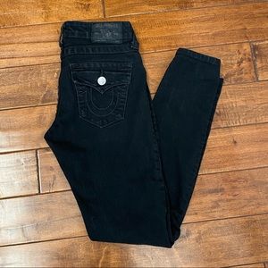True Religion Black Skinny Distressed Jeans. Size 27